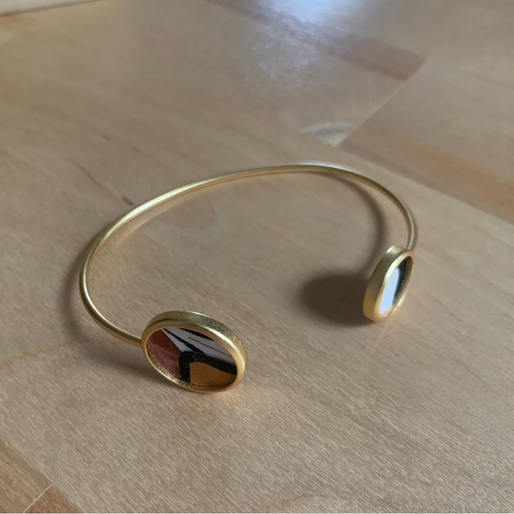 Brackish Gold Cuff Bracelet with feather detail